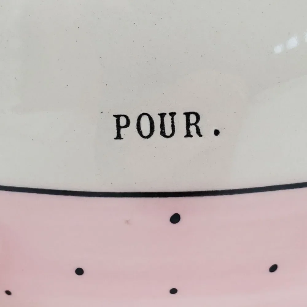 Rae‎ Dunn by Magenta POUR Teapot Polka Dot Pink Typewriter Font